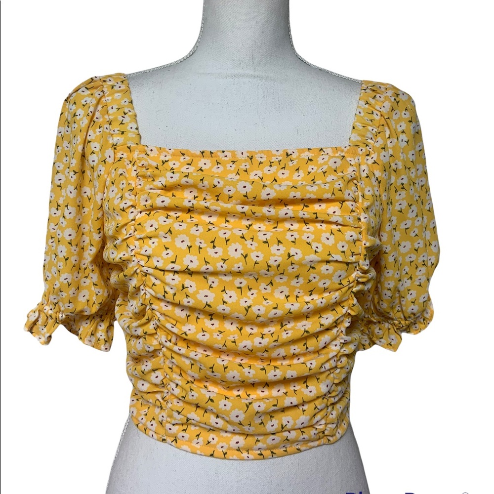 Altar’d State yellow multi smocked top